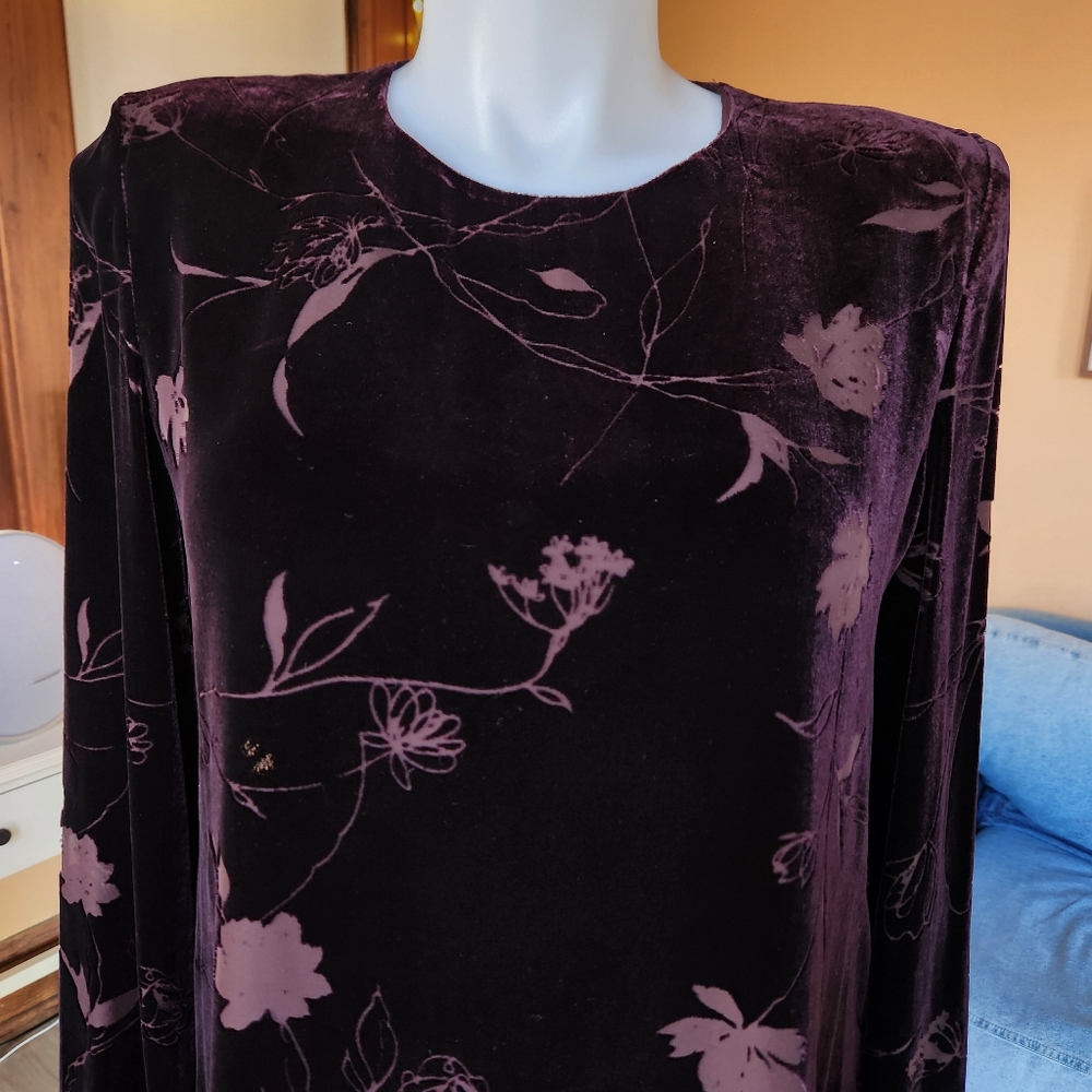 Vintage 90s Jones New York 'Raisin' Burnout Velvet A-line Dress - 14